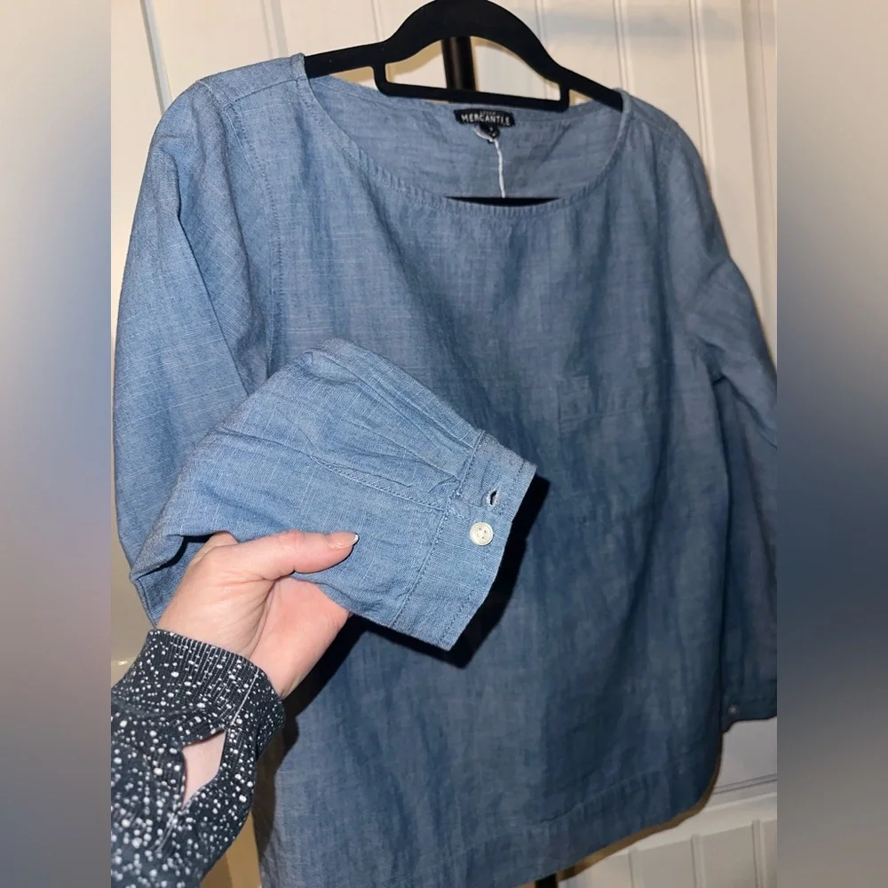 J Crew Size Small Denim Blue‎ Long Sleeve Blouse